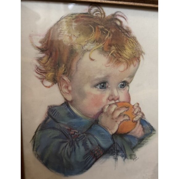 1920s Maud Tousey Wonder & Teething Print - Red Hair Girl W/flowers Boy W/orange - Picture 8 of 8
